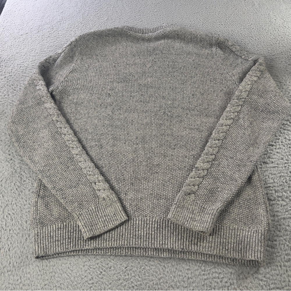 Gap Aran Sweater Women Large Heather Gray Crew Neck Chunky Cable Knit Fisherman - Picture 2 of 8